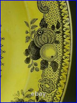 Antique Canary Yellow French Transferware Plate 8-1/4 Montereau Faience 1800s