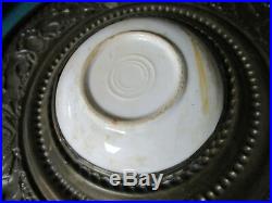 Antique Ceramic Hand Painted French Faience Plate Boy Port Brass Hammered Frame
