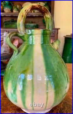 Antique Confit French Pottery Jaspe Redware Faience Pitcher Carafe Terra Cotta
