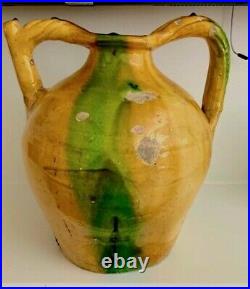 Antique Confit French Pottery Jaspe Redware Faience Pitcher Carafe Terra Cotta