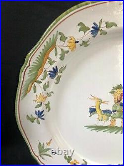 Antique De Moustiers French Faience Plate Grotesque Man Mythical Bird Flowers