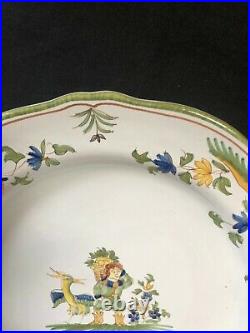 Antique De Moustiers French Faience Plate Grotesque Man Mythical Bird Flowers