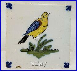 Antique Dutch Delft French Faience Polychrome Bird Porcelain Tile