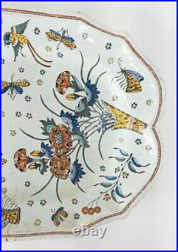Antique Dutch French Delft Faience Polychrome Chinoiserie Floral Tray