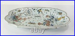 Antique Dutch French Delft Faience Polychrome Chinoiserie Floral Tray