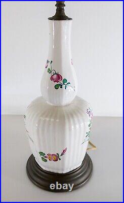 Antique Dutch or French Delft Faience Double Gourd Table Lamp Floral