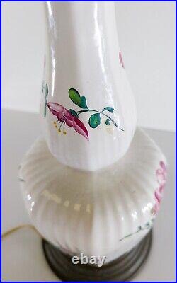 Antique Dutch or French Delft Faience Double Gourd Table Lamp Floral