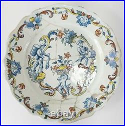 Antique Dutch or French Delft Faience Polychrome Figural Plate Repaired