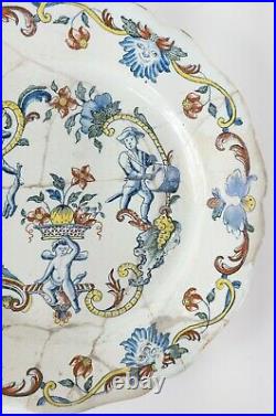Antique Dutch or French Delft Faience Polychrome Figural Plate Repaired