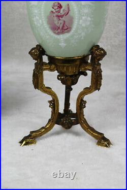 Antique Empire Bronze French Celadon Faience putti cherub lamp caryatid figurine