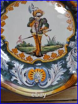 Antique FAIENCE Majolica PLATE with Soldier ITALIAN FRENCH SPANISH Signed