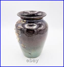 Antique FRENCH FAIENCE BARBOTINE WARE POTTERY VASE c1910