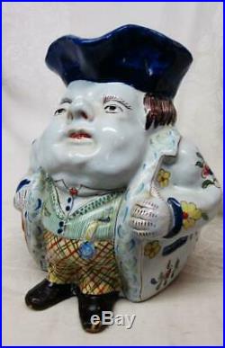 Antique FRENCH FAIENCE CHUBBY GAUDY MAN POTTERY TOBY JUG PITCHER