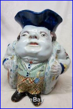 Antique FRENCH FAIENCE CHUBBY GAUDY MAN POTTERY TOBY JUG PITCHER