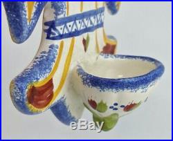 Antique FRENCH Faience Porcelain FLEUR DE LIS HENRIOT QUIMPER HOLY WATER FONT