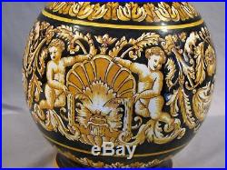 Antique FRENCH GIEN FAIENCE POTTERY JUG PITCHER 1860s-70s CHERUBS