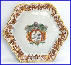 Antique Faience France 6 Sided Porcelain Dish Hand Painted Coat Of Arms