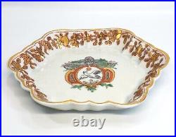 Antique Faience France 6 Sided Porcelain Dish Hand Painted Coat Of Arms