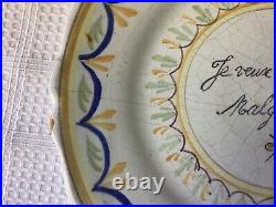 Antique Faience French Ceramic Plate, 9 1/2 wide