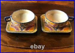 Antique Faience French Henriot Corbeille Quimper 1930 -MAN WOMAN CUPS AND SAUCER