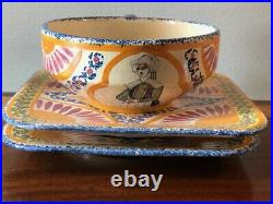 Antique Faience French Henriot Corbeille Quimper 1930 -MAN WOMAN CUPS AND SAUCER