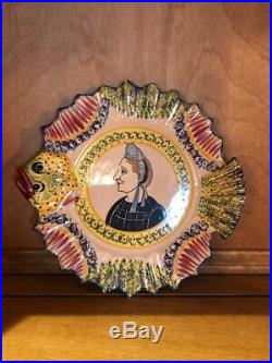 Antique Faience French Henriot Corbeille Quimper 1930-Woman/Bretonne fish plate