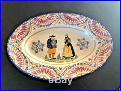 Antique Faience French Henriot Corbeille Quimper 1930 -large oval platter 16 1/4