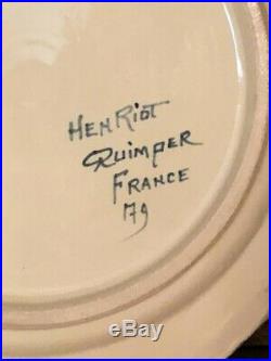 Antique Faience French Henriot Corbeille Quimper 1930 pair octagonal 9 plates