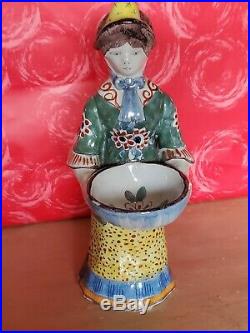 Antique Faience French Pottery Salt Cellar Lady Double Sided