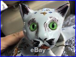 Antique France Faience Cat Wall Pocket Statue Glass Eyes