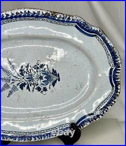 Antique French 17th/18th cent Rouen Faience Blue White Platter 85696