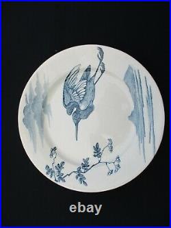 Antique French 1880 Keller&guerin Set 6 Dessert Plates Signed Large Wild Birds