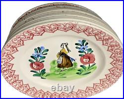 Antique French 8 3/4 QUIMPER Dinner Plates Signed Set 12 Bretonne Vannes