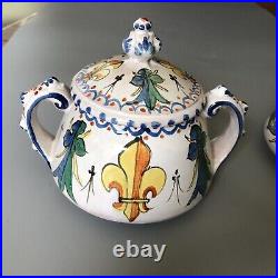 Antique French Alcide Chaumeil Fine Faience Teapot and Sugar Bowl