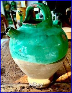 Antique French Art Ironstone Pottery Glaze Stoneware Pot Confit Faience Cruche