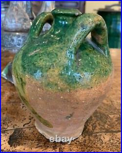 Antique French Art Pottery Earthenware Glaze Confit Vase Faience Pot Terracotta