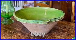 Antique French Art Pottery Green Glaze Stoneware Vessel Confit Redware Faience