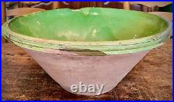 Antique French Art Pottery Green Glaze Stoneware Vessel Confit Redware Faience