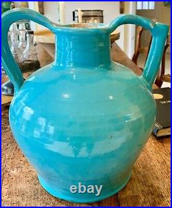 Antique French Art Pottery Pot Confit Earthenware Cruche Faience Blue Tin Glaze