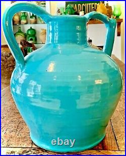 Antique French Art Pottery Pot Confit Earthenware Cruche Faience Blue Tin Glaze
