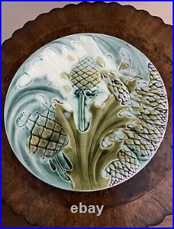 Antique French Asparagus & Artichoke Plate Majolica