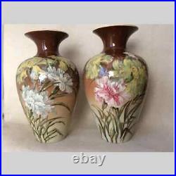 Antique French Barbotine Faience Vases with Floral Motif