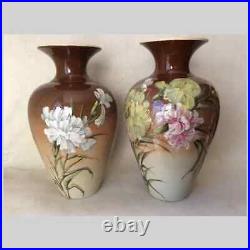 Antique French Barbotine Faience Vases with Floral Motif