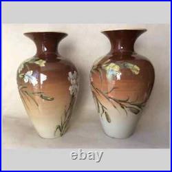 Antique French Barbotine Faience Vases with Floral Motif