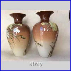 Antique French Barbotine Faience Vases with Floral Motif