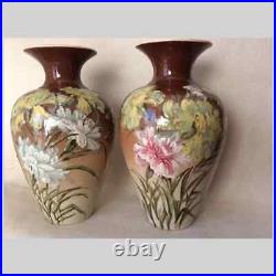 Antique French Barbotine Faience Vases with Floral Motif