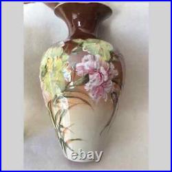 Antique French Barbotine Faience Vases with Floral Motif