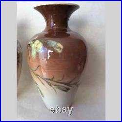 Antique French Barbotine Faience Vases with Floral Motif