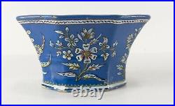 Antique French Blue Faience Majolica Wall Pocket Floral Decoration