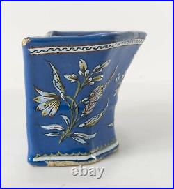 Antique French Blue Faience Majolica Wall Pocket Floral Decoration